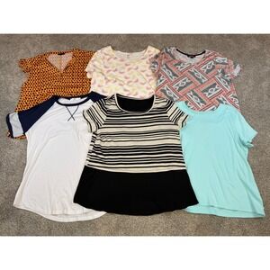 Womens Top Bundle Lot of 6 George Apt 9‎ Croft Barrow Mixed Prints Solids L XL